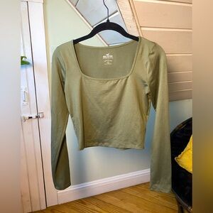 Hollister Seamless Square Neck Long Sleeve Fitted T Shirt Size Small Sage Green